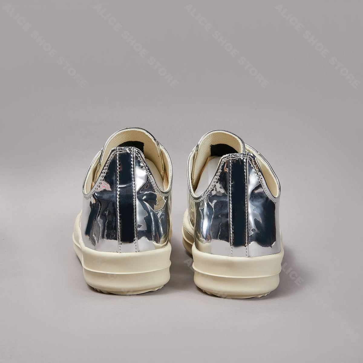 PENDRA Silver Shadow Silver Low-Top Lace-Up Flat Sneakers
