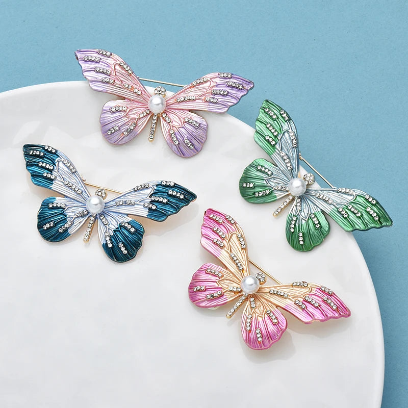 Wuli&baby Beautiful Enamel Butterfly Brooches For Women Unisex 4-color Insects Party Office Clothes Pins Gifts