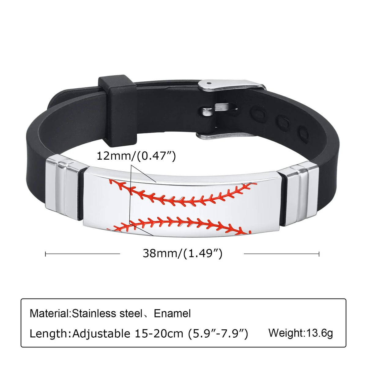 Baseball Patterned Bracelet for Men Boys, Waterproof Silicone Bracelet,Baseball Anthusiast Jewelry Gifts