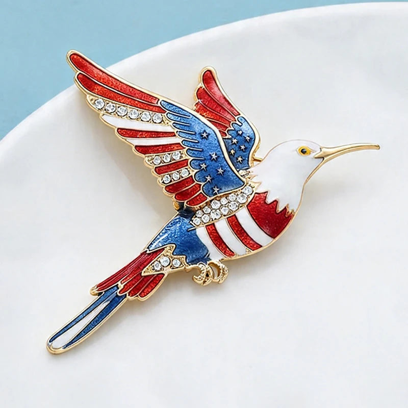 Wuli&baby American Flag Eagle Bird Brooches For Women Unisex USA 250 Pigeon Bird Office Party Brooch Pin Gifts