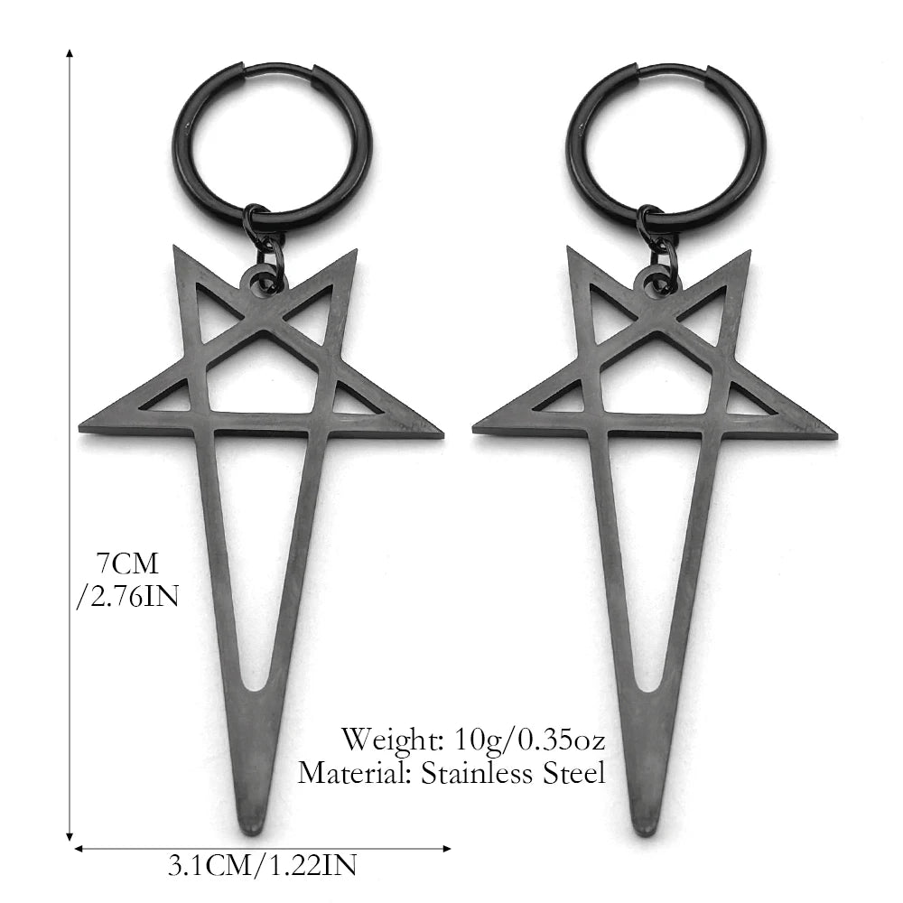 Pentagram Spike Rivet Hoop Earrings For Women Men Stainless Steel Gothic Punk Hiphop Rock Musical Ear Pendant Jewelry Gifts