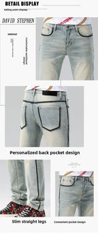Luxury Brand Clothes 2026 Summer New Washed Retro Jeans Men's Trendy Brand High-end Fashion Small Feet Casual Pants