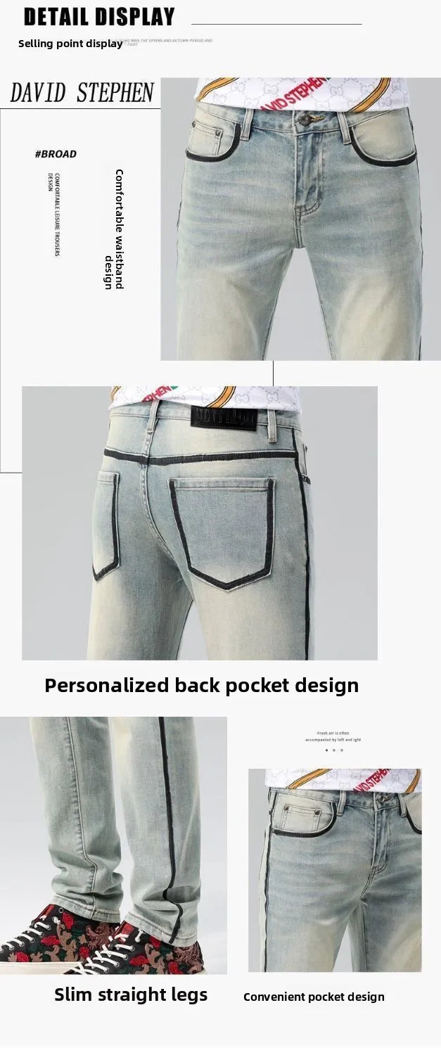 Luxury Brand Clothes 2026 Summer New Washed Retro Jeans Men's Trendy Brand High-end Fashion Small Feet Casual Pants