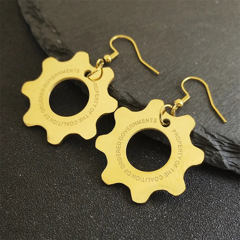 Vintage Game War Machine Earrings Stainless Steel Reaction Furnace For Women Men Gold Color Gear Drop Earring Rock  Jewelry