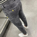 Luxury 2023 Men's High Street Korean Black Jeans with Zipper Distressed Hole Designer Youth Trend Slim-Fit Black Cotton Trousers