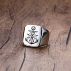 Men Viking Vegvisir Pirate Signet Ring, Free Custom Personalized Stainless Steel Finger Bands Ring for Boys, Amulet Jewelry Gift