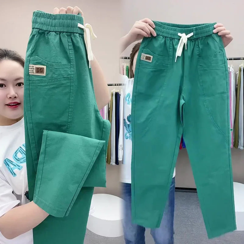 Women's Harem pants Summer Vintage Thin High Waist Straight Casual Pants Women Fashion Loose Cotton linen pants Trousers Female