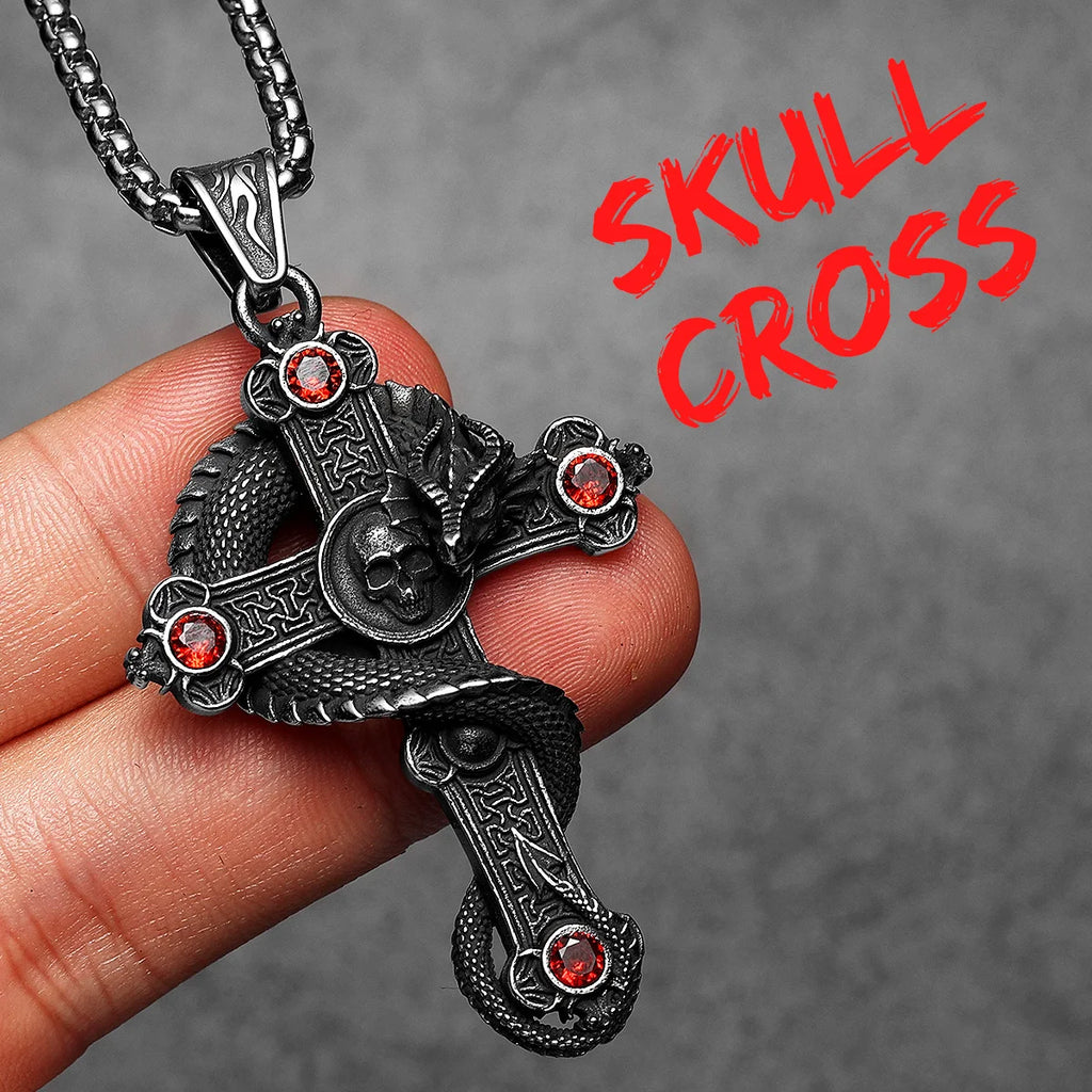 PENDRA Skull Dragon Cross Steel Necklace