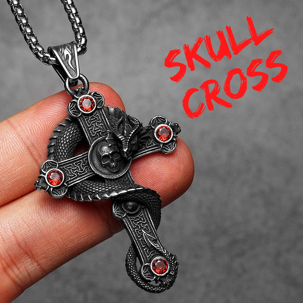 PENDRA Skull Dragon Cross Steel Necklace