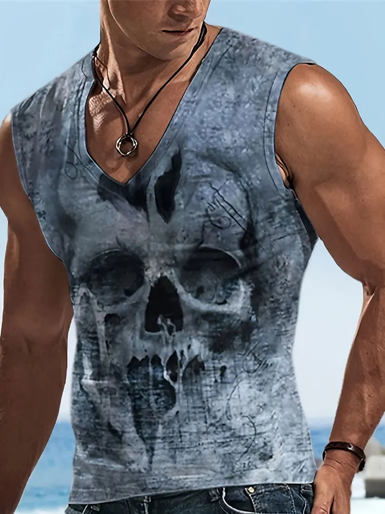 PENDRA Sleeveless Skull Print T-Shirt