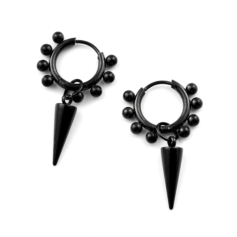 Stainless Steel Spike Cone Drop Earrings Man Punk Beaded Hoop Earrings for Men Women Gothic Hip Hop Dangle Ear Cool Jewelry Gift