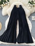 Korean version light mature style high waisted pleated wide leg pants women's spring commuting loose high-end fashion pants