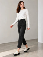 Women's solid color important stretch cropped tight jeans, fashionable and simple style, button design, suitable for spring and summer outings and dates