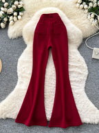 High waisted slim fit micro flared pants women in spring new design sense casual versatile solid color straight leg pants