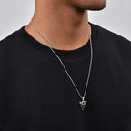 Black Triangle Stone Pendant Necklace for Men,Stainless Steel Hollow Geometric Pendant Necklace,Gothic Punk Hip Hop Jewelry Gift