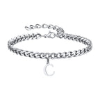 Mens Initials Cuban Links Bracelets,Stainless Steel A-Z 26 Letters Alphabet Charm Chain Wristband Adjustable,Casual Jewelry Gift