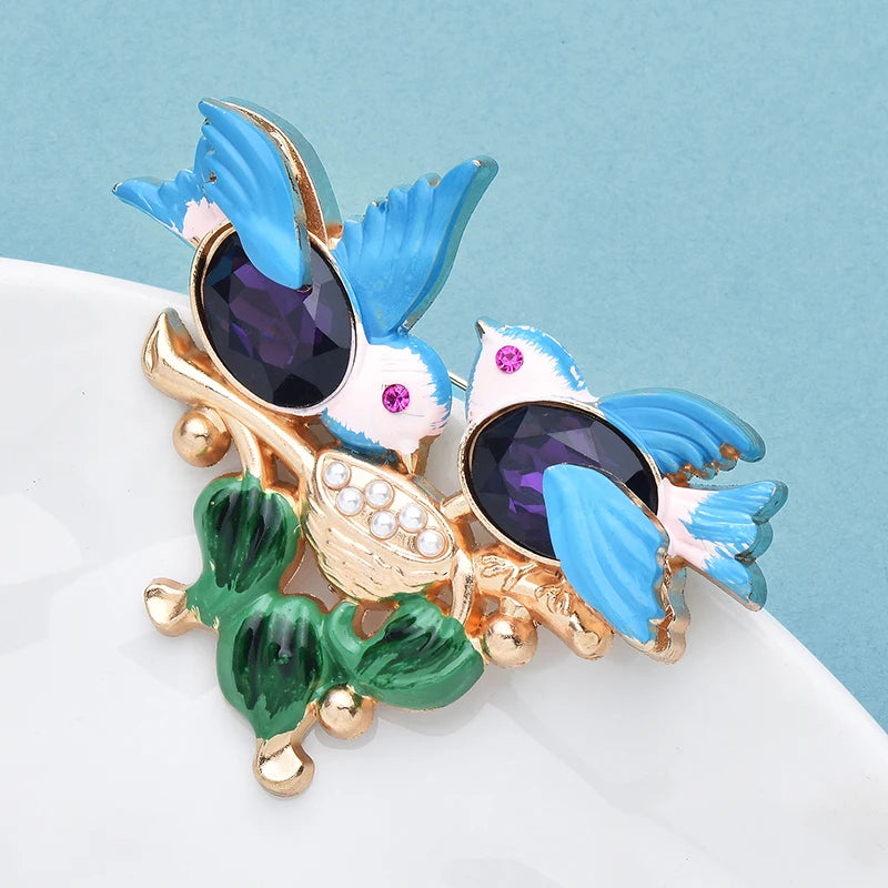PENDRA Swallowflora Purple Blue Swallow Brooch