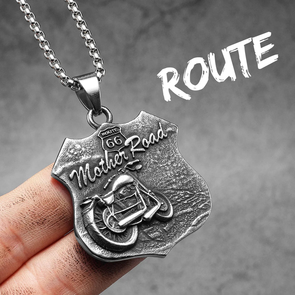 PENDRA Motorcycle Rider Route66 Steel Necklace