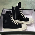 PENDRA Pentagram Edge Black Canvas High-Top Zip Thick-Sole Ankle Boots
