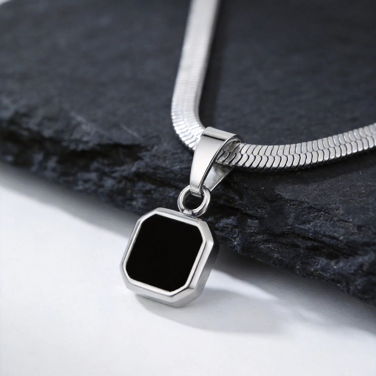 Men's Small Geometric Natural Stone Necklaces,Stylish Stainless Steel Flat Cuban Chain Collars,Hip-hop Punk Jewelry Gift