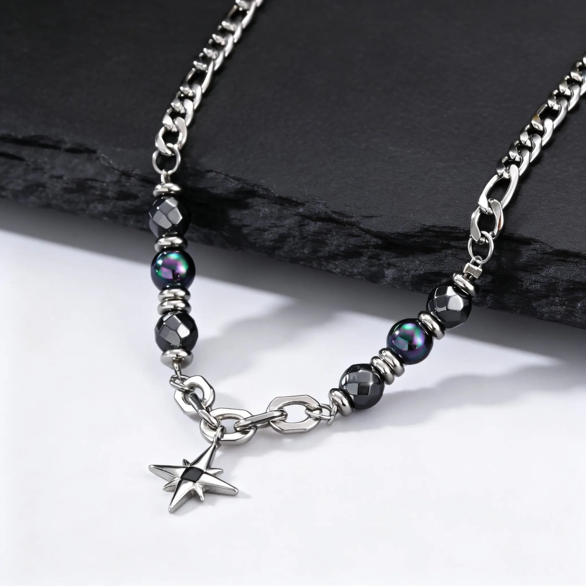 Hiphop Star Cross Chain Necklaces for Men Boys,Stainless Steel Punk Double Layers Chain Collars,Unisex Jewelry