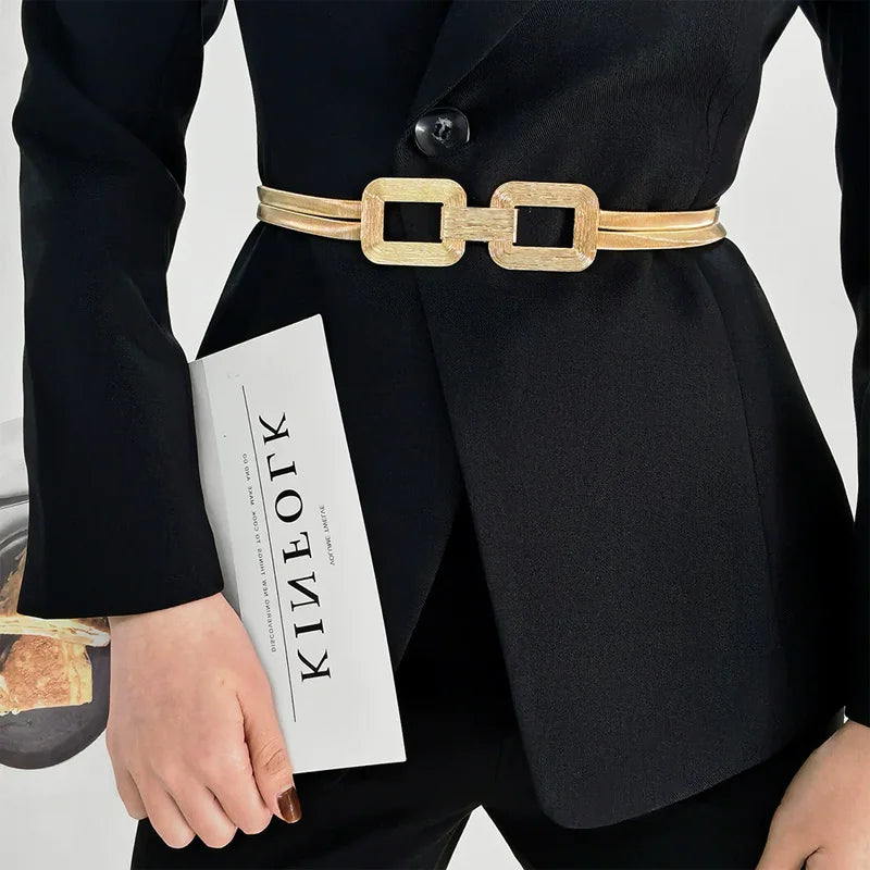 Golden Double-strand Elastic Women's Belt Buckle Women's Casual Fashion Spring Metal Waist Chain With Skirt