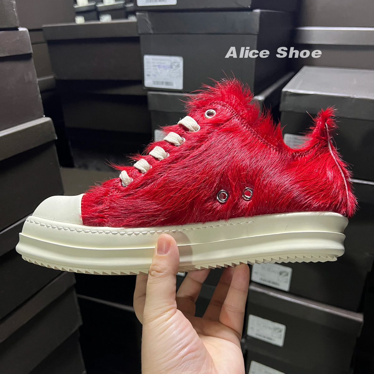 Outdoor Casual Men Shoe Horse Fur Leather Women Sneaker Red Low Top Lace Up Designer Shoe Brand Thick-sole Flat Dress Shoe