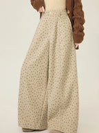 Lazy style floral print woolen suit pants women in winter new loose and versatile casual curved knife wide leg pants
