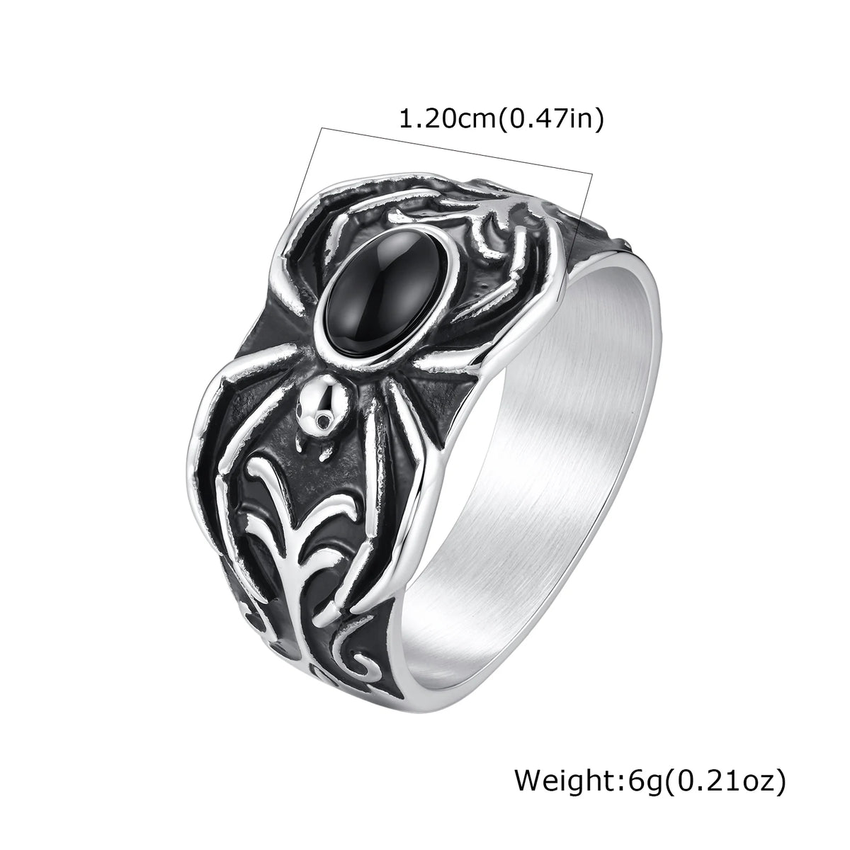 Vintage Punk Men's Spider Signet Ring,Stainless Steel Natural Stone Black Onyx Ring Jewelry Accessory Gift for Him