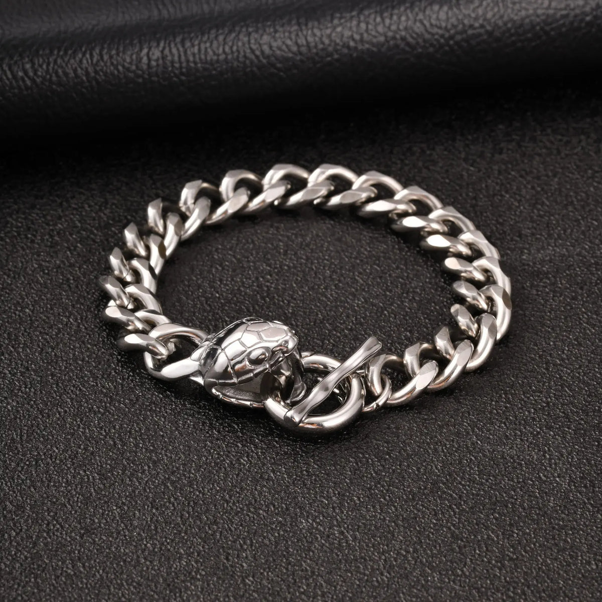 Rock Punk Men's Snake Head Chain Bracelet,11MM Stainless Steel Thick Chain Wristband,Birthday Party Gift for Him