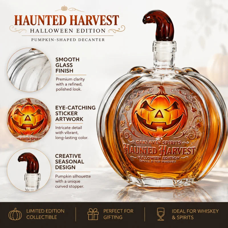 Spooky Jack‑O‑Lantern Liquor Decanter Halloween Pumpkin‑Shaped Glass Whiskey Bottle Home Tabletop Ornament X‑mas Present