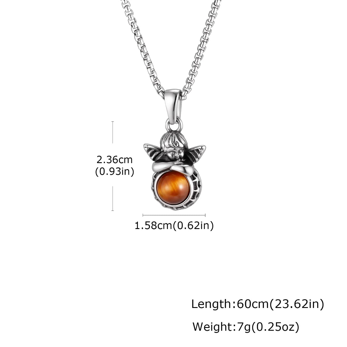 Little Angel Pendant Necklace for Men Boys,Stainless Steel Round Natural Stone Pendant Necklace,Trend Causal Jewelry