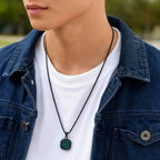 PENDRA Square Stone Green Pendant Necklace