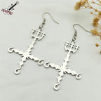 Heavy Metal 666 Music Band Drop Earrings Stainless Steel Black Color Sigil Church of Satan Fork Cross Dangle Earring Jewelry
