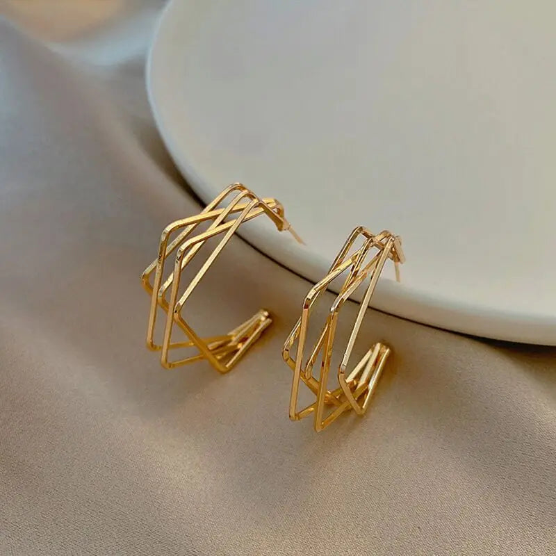 VENTFILLE Silver Gold Color Geometry Earrings For Women Girl Simplicity Multi-Storey Fashion Jewelry Birthday Gift Dropshipping
