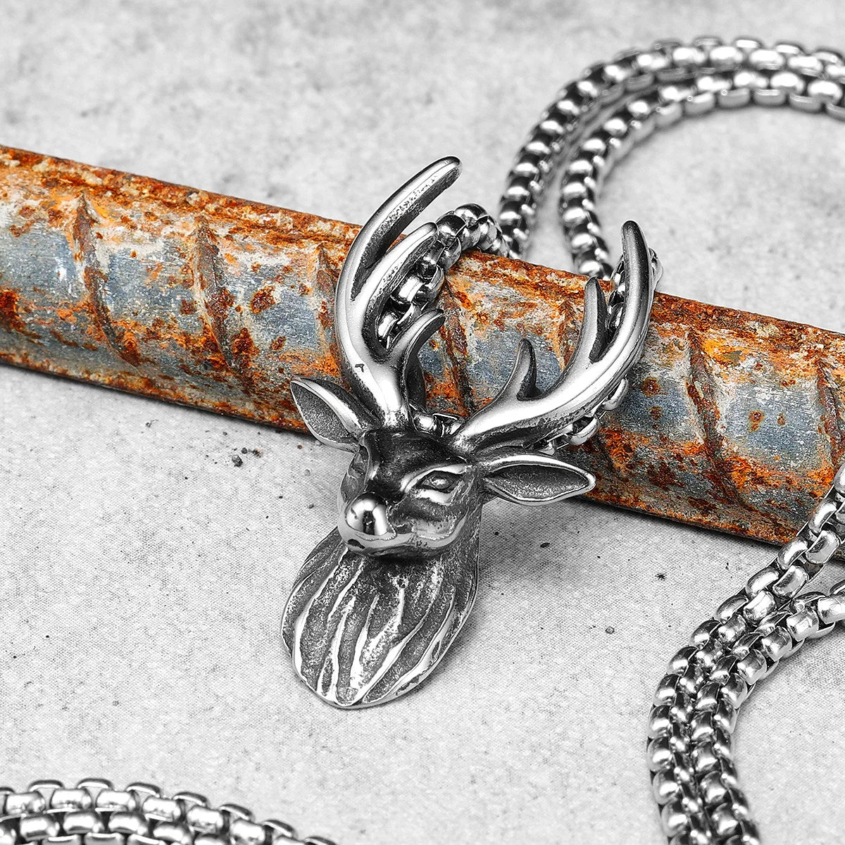 PENDRA Stag Elk Antler Steel Necklace