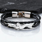 Arrow Piercing Heart Leather Bracelet for Men,Trendy Black PU Woven 3 Layers Bracelet,Gift for Husband Boyfriend