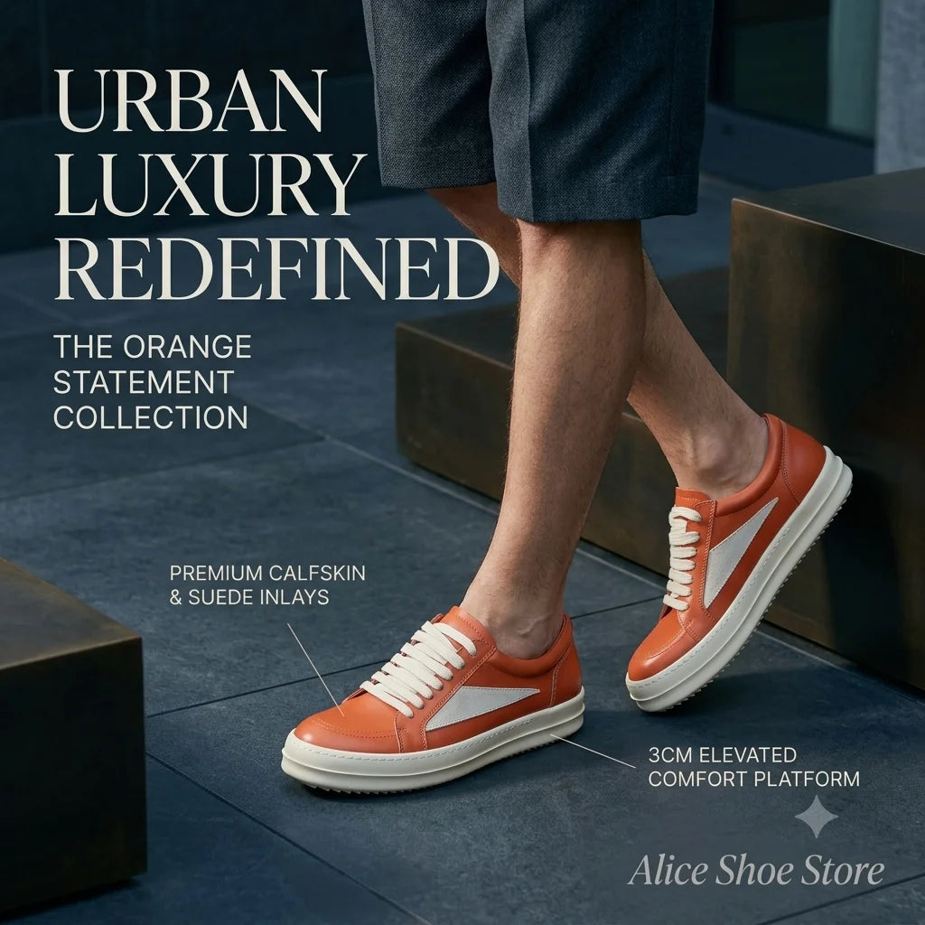 Quality Orange Cow Leather Shoe Casual Low Top Men Sneaker Designer Luxury Quality Trainer  Women Shoe Platform Street Trainer