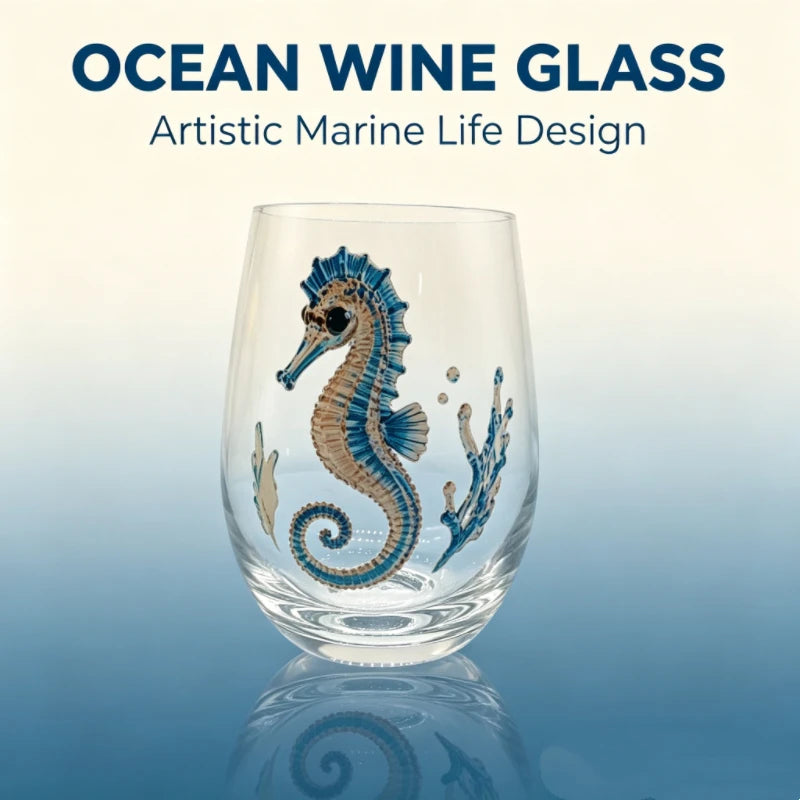 High definition sticker marine life red wine glass, lead-free transparent glass, beer cocktail home decoration water cup