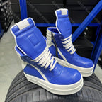 PENDRA Royal Blue Blue Geobasket Leather 6cm Platform Zip Ankle Boots
