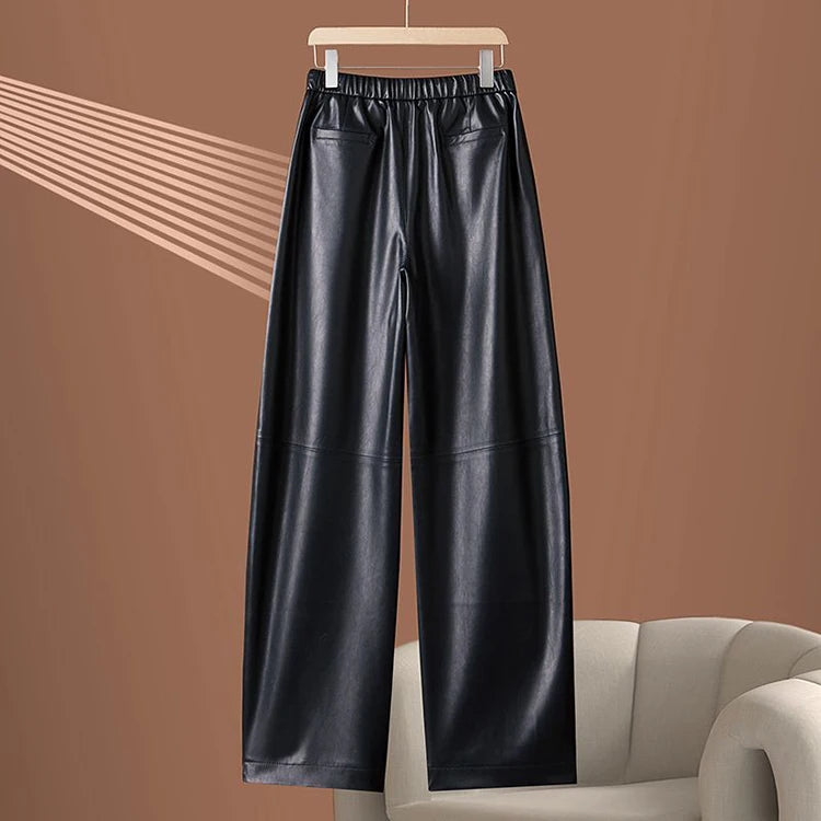 PENDRA High-Waist Drawstring Leather Pants