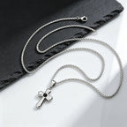 Stylish Black Natural Stone Cross Pendant Neckalce for Men,Stainless Steel Gothic Black Onyx Cross Charm Necklace Jewelry Gift