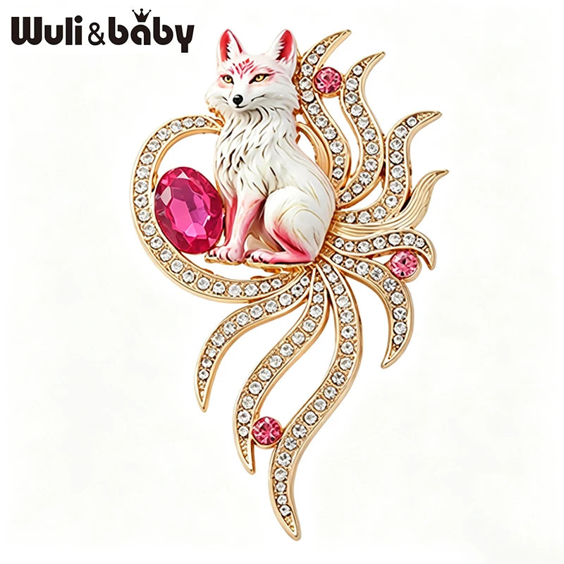 PENDRA Nine-Tail Fox Rhinestone Animal Brooch