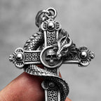 PENDRA Dragon Circling Cross Steel Necklace