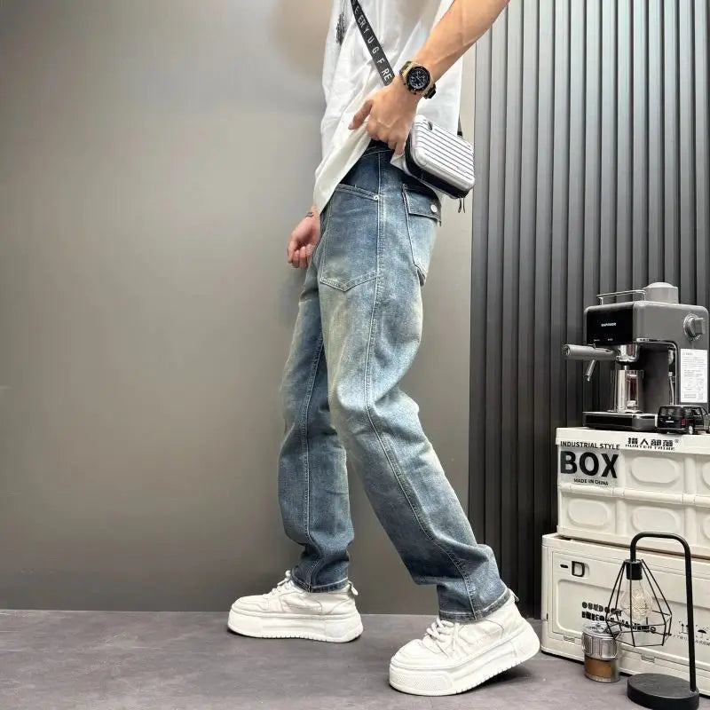 Blue Jeans Loose Casual 2026 Spring Summer Washed Blue Denim Men's Pants Washed Trousers Streetwear Clothing Baggy Man Jeans
