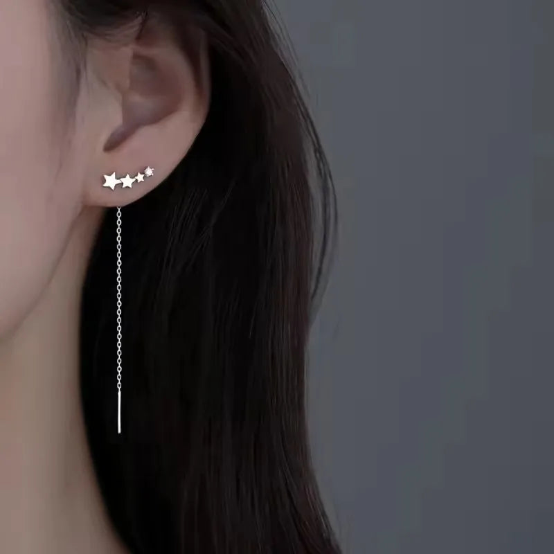 VENTFILLE 925 Sterling Silver Asymmetric Feather Earrings White Moonstone Pendant Earrings Ladies Gifts Handmade Jewelry
