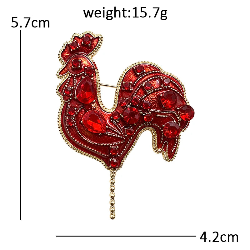 PENDRA Crystal Red Cock Brooch