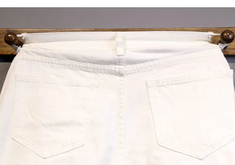 Summer Thin Luxury Designer Slim-Fit Men's Jeans Shorts Boyfriend White Color Striped Street Wear Cotton Casual Short Trousers
