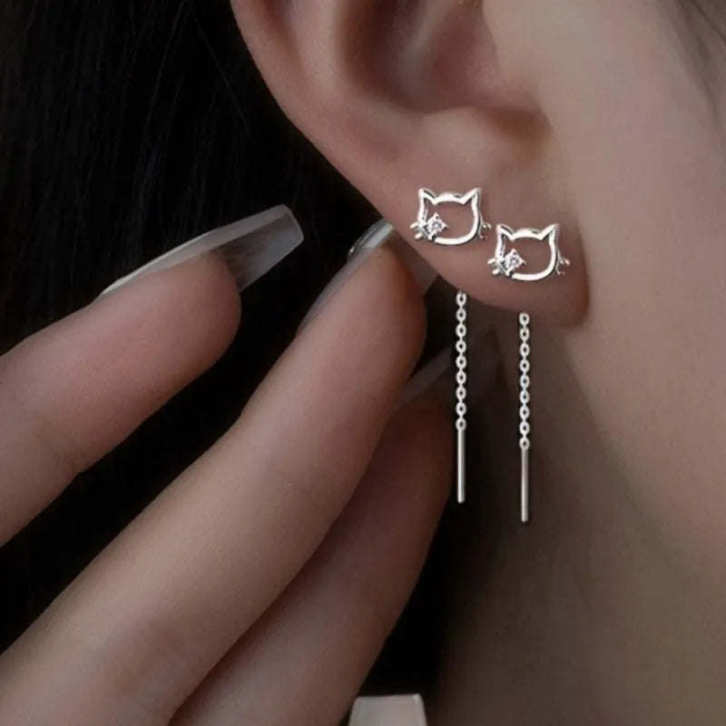 VENTFILLE 925 Sterling Silver Drop Earring For Women Zircon Crystal Hollow Out Cat Personality Jewelry Gift Dropshipping