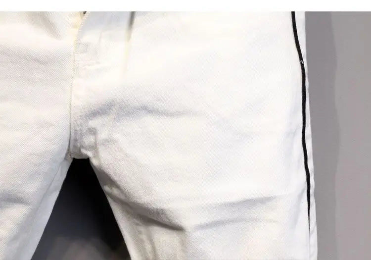 Summer Thin Luxury Designer Slim-Fit Men's Jeans Shorts Boyfriend White Color Striped Street Wear Cotton Casual Short Trousers